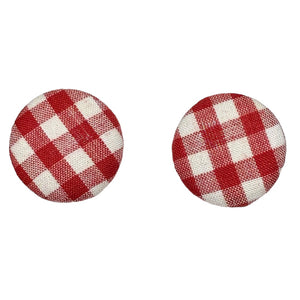 Red & White Small Gingham Fabric Button Earrings...Handmade