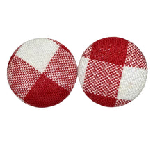 Load image into Gallery viewer, Red &amp; White Large Gingham Fabric Button Earrings