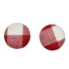 Load image into Gallery viewer, Red &amp; White Large Gingham Fabric Button Earrings