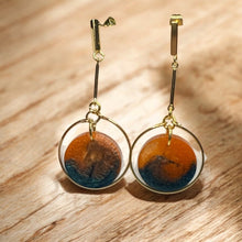 Load image into Gallery viewer, Navy &amp; Rust Gold long drop Resin Earrings - Handmade