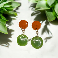 Load image into Gallery viewer, Handmade - Rust and Green Circle Drops Resin Earrings