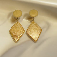 Load image into Gallery viewer, Large Mustard and Gold Shimmer Resin Earrings - Handmade