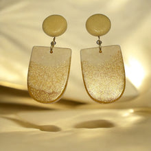Load image into Gallery viewer, Large Mustard and Gold Shimmer Resin Earrings - Handmade