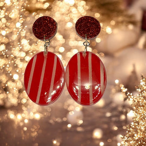 Large Candy Cane Red Resin Dangles - Handmade