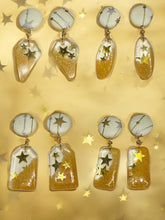 Load image into Gallery viewer, Christmas Gold Star Shimmer Dangle Earrings