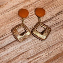 Load image into Gallery viewer, Large Glitzy Rusty &amp; Glitter Fabric &amp; Resin Earrings - Handmade