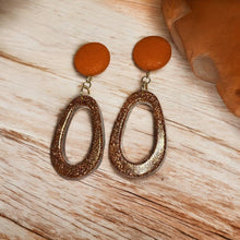 Load image into Gallery viewer, Large Glitzy Rusty &amp; Glitter Fabric &amp; Resin Earrings - Handmade