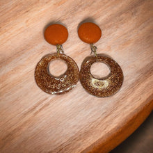 Load image into Gallery viewer, Large Glitzy Rusty &amp; Glitter Fabric &amp; Resin Earrings - Handmade
