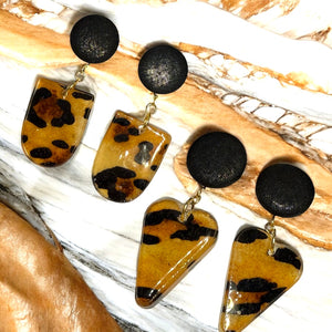 Leopard Print Fabric & Resin Earrings