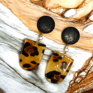Leopard Print Fabric & Resin Earrings