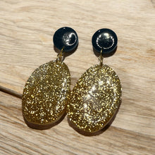 Load image into Gallery viewer, Freeform Fine Gold Glitter &amp; Dark Turquoise Resin Earrings - Handmade