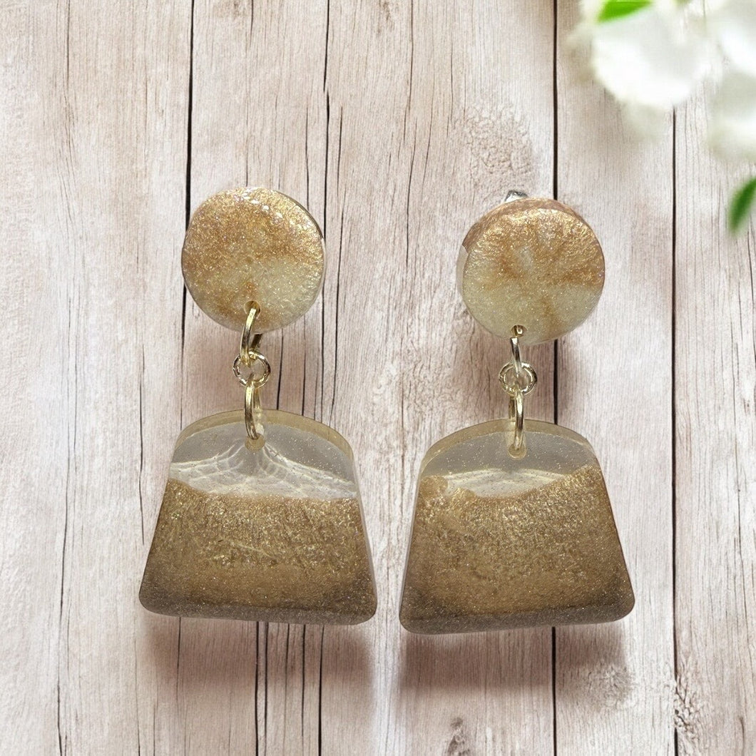 Soft Shimmer Resin Earrings - Bronze -Handmade
