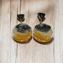 Load image into Gallery viewer, Thalia’s Resin Earrings - Black, White and Gold- Handmade