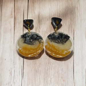 Thalia’s Resin Earrings - Black, White and Gold- Handmade