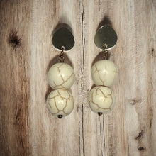 Load image into Gallery viewer, Cream &amp; Gold Marble Drops- Dangle Earrings - Boho- Handmade