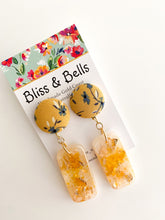 Load image into Gallery viewer, Light Mustard Floral Rectangular Resin Earrings Handmade