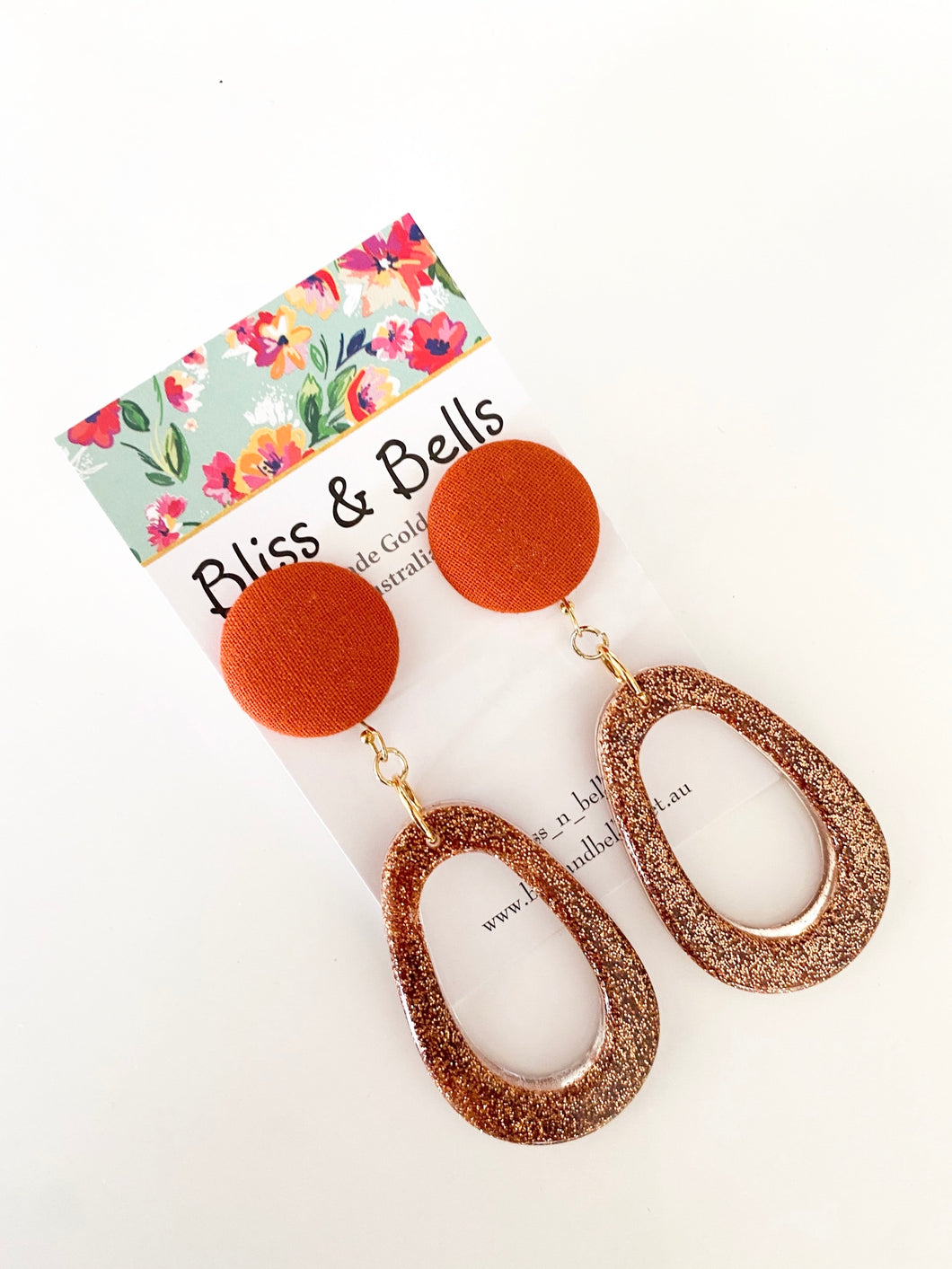 Handmade - Glitzy Copper - Large Abstract Ovals Resin Earrings