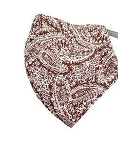 Paisley Brown - Adult Face Mask - 3 Layers, Nose Wire, Adjustable Straps And Pocket For Filter- Handmade.