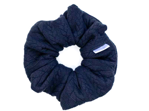 Black Plait Knit Scrunchie - Handmade
