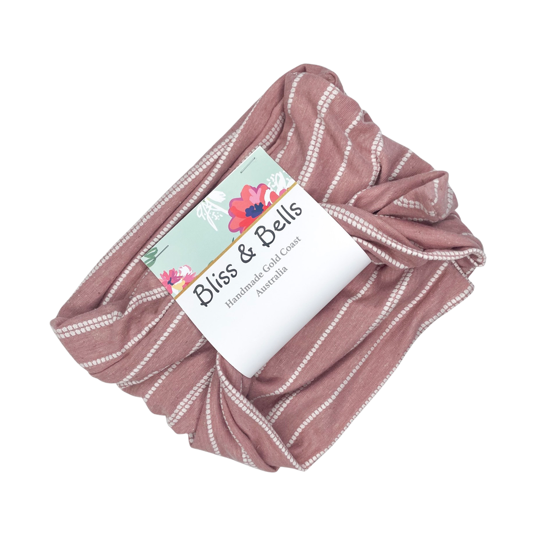 Light Dusty Pink- Dotted Pin Stripe - Boho Wire Headband- Soft Stretch Knit Fabric- Handmade