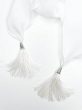 Load image into Gallery viewer, Crisp White- Hair Scarf- With Tassels- Handmade
