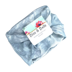 Pastel Blue & White Tie Dye- Linen- Boho Wire Headband - Handmade