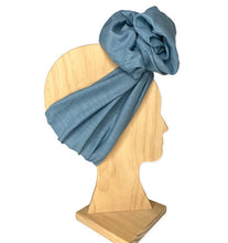 Load image into Gallery viewer, Dusty Blue Crinkle Boho Wire Headband- Cotton/Linen blend