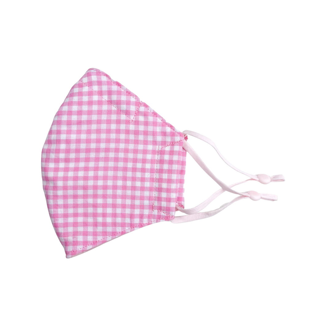 Pink & White Gingham - Adult Face Mask - 3 Layers, Nose Wire, Adjustable Straps And Pocket For Filter - Handmade.