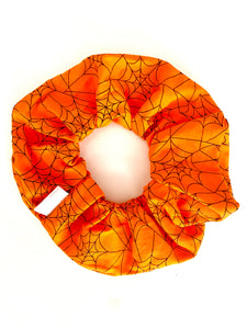 Halloween Orange and Black Spider Webb Scrunchie