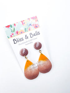 Handmade- Earthy Drops Resin Earrings - Soft Bronze and Orange