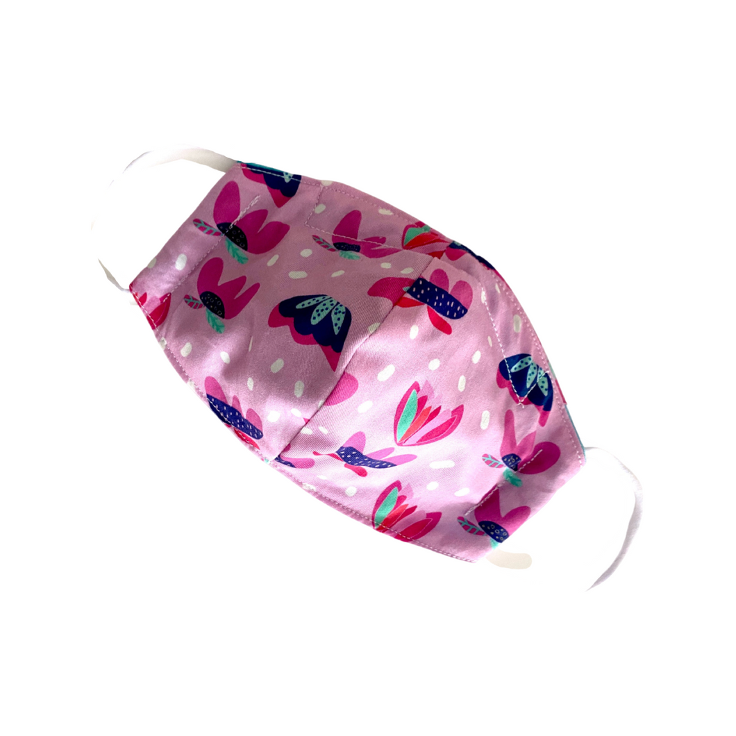 Catchy Attitude - Pink Wild Flowers - Adult Face Mask - 3 Layers, Nose Wire, Adjustable Straps And Pocket For Filter.