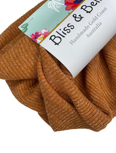 Tuscan Ribbed - Boho Wire Headband - Ribbed Stretch Knit- Handmade