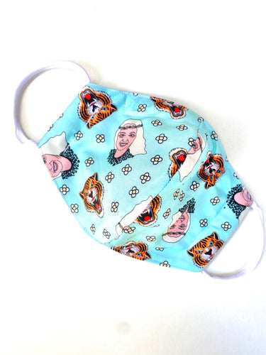 Tiger King - Pastel Blue - Adult Face Mask - 3 Layers, Nose Wire, Adjustable Straps And Pocket For Filter.