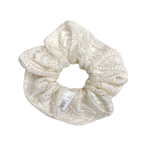 Vintage Leaf Cream Scrunchie - Handmade - Detailed Lace