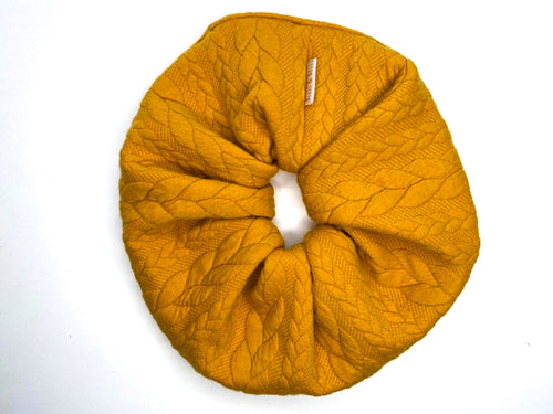Mustard Knit Plait Scrunchie - Handmade