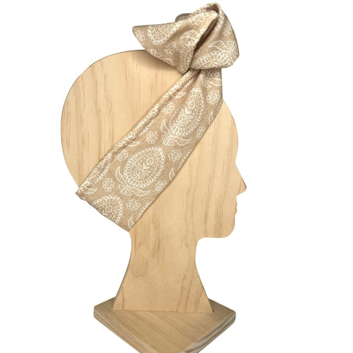 Tan- Batik - Linen Look - Wrap n Twist - Wire Headband - Handmade