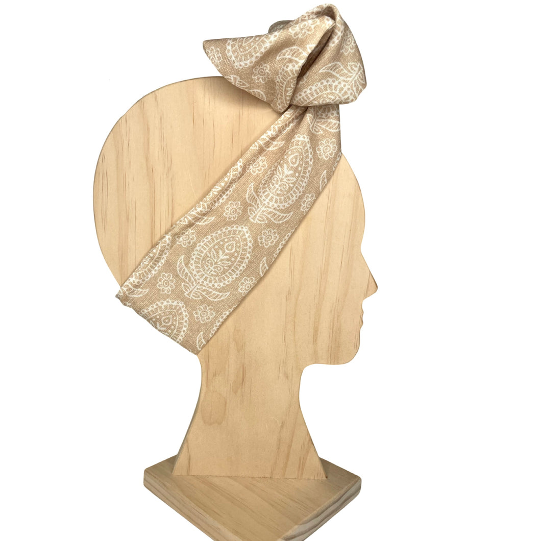Tan- Batik - Linen Look - Wrap n Twist - Wire Headband - Handmade