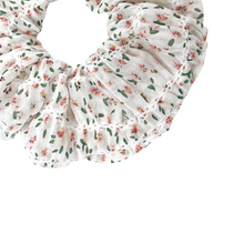 Load image into Gallery viewer, Floral - Peach, Khaki &amp; White-Jumbo Scrunchie- Shirred Chiffon- Handmade