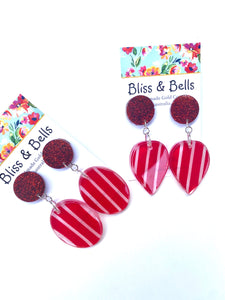 Handmade - Candy Cane Red Resin Dangles