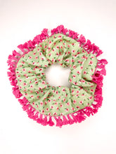 Load image into Gallery viewer, Mint &amp; Pink Floral Tasseled Scrunchie - Handmade