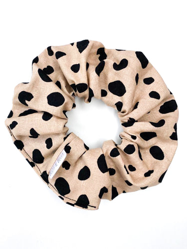 Natural Leopard Scrunchie - Handmade - Linen Fabric