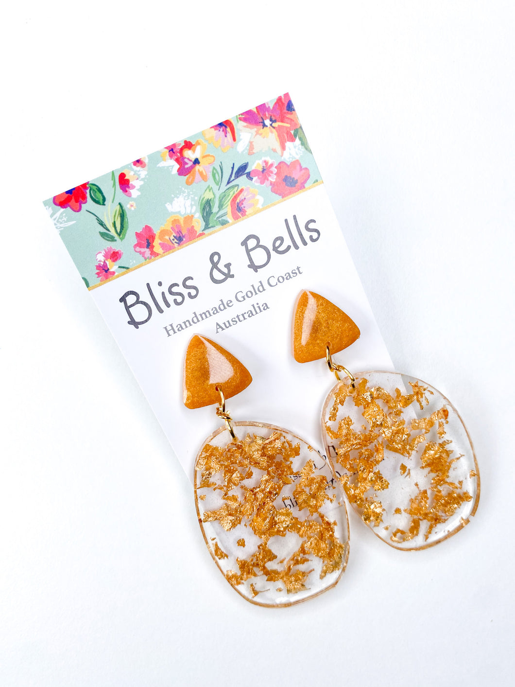 Handmade - Gold Glitter Flakes Resin Earrings