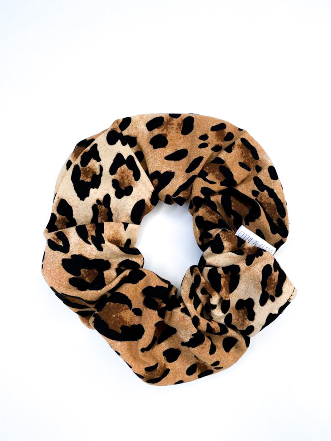 Leopard Scrunchie - Handmade - Black and Tan - Rayon Fabric