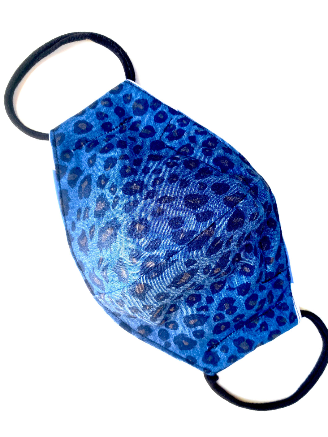 Leopard - Denim Blue - Adult Face Mask - 3 Layers, Nose Wire, Adjustable Straps And Pocket For Filter.