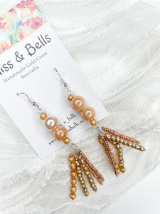 Golden Delights- Beaded Dangle Earrings- Boho- Handmade