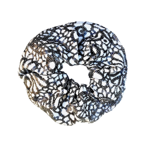 Sequence Steel Grey and White  - JUMBO Scrunchie - Handmade