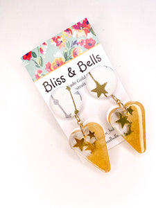 Christmas Gold Star Shimmer Dangle Earrings