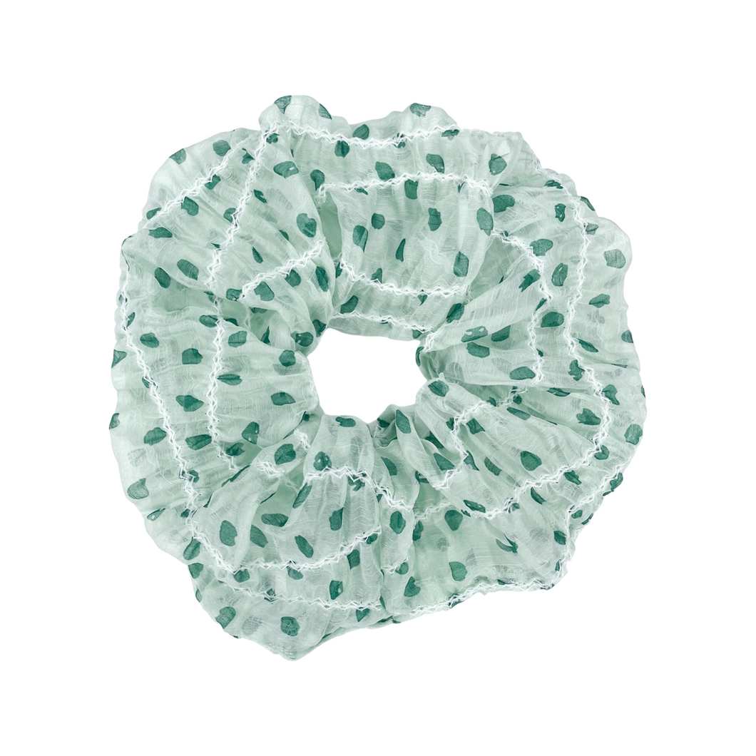 Polka Dot - Mint Green - Jumbo Scrunchie  - Shirred Chiffon- Handmade