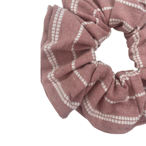 Dusty Pink Pinstripe Dot- Scrunchie- Cotton Spandex- Handmade