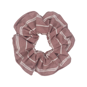 Dusty Pink Pinstripe Dot- Scrunchie- Cotton Spandex- Handmade